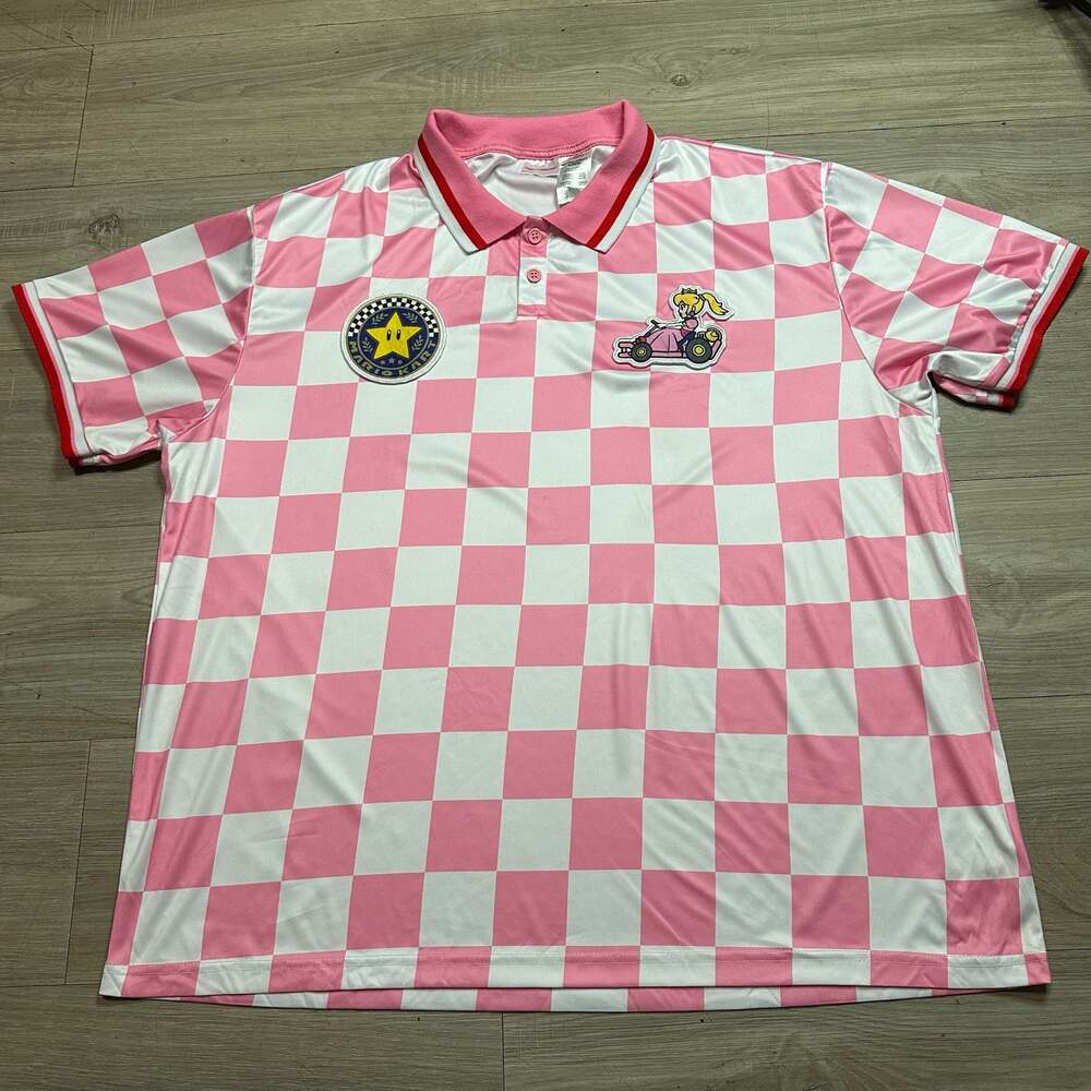 Mario Kart Princess Peach Checkered Sport Polo Shirt